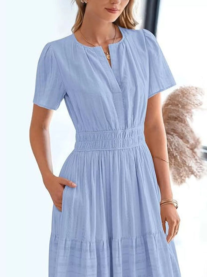 Hazel Blues® | Short Sleeve Tiered Midi Dress