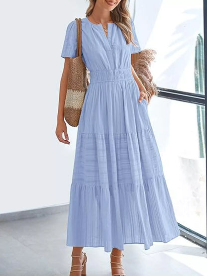 Hazel Blues® | Short Sleeve Tiered Midi Dress
