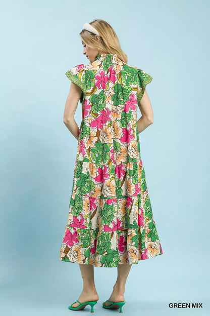 Hazel Blues® |  Umgee Mix Bold Floral Tiered Midi Dress
