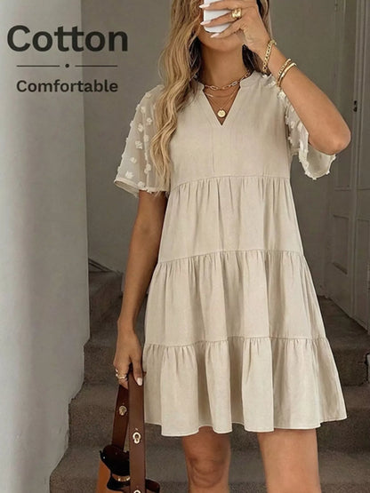 Hazel Blues® |  Casual Tiered Mini Dress with Swiss Dot Sleeves