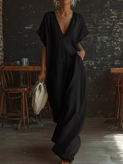 Hazel Blues® | Lace Trim V-Neck Maxi Dress