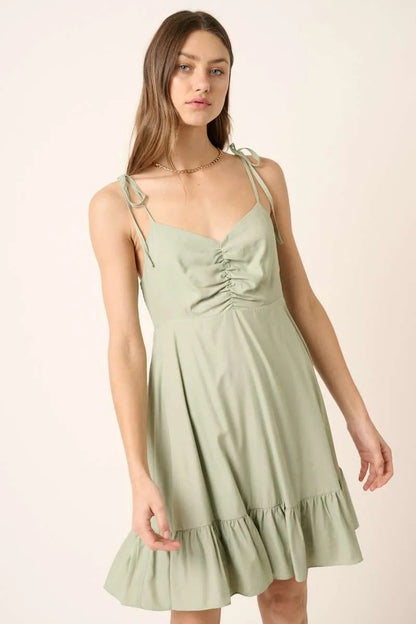 Hazel Blues® |  Mittoshop Ruched Detail Spaghetti Tie Mini Dress