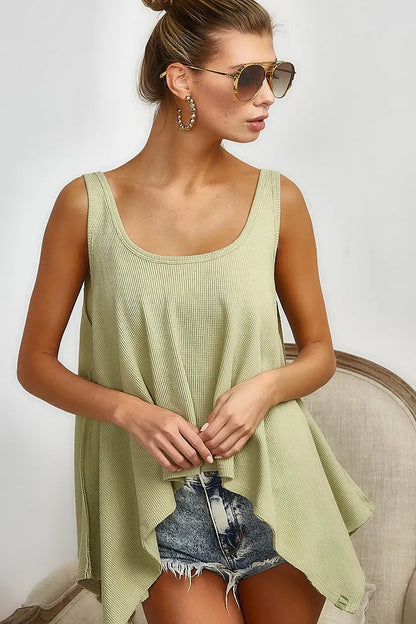 Hazel Blues® |  BiBi High and Low Flare Knit Tank Top
