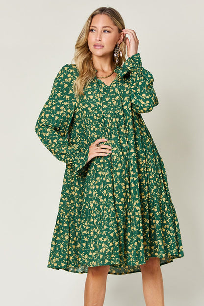 Hazel Blues® | Double Take Printed Ruffle Hem Long Sleeve Dress