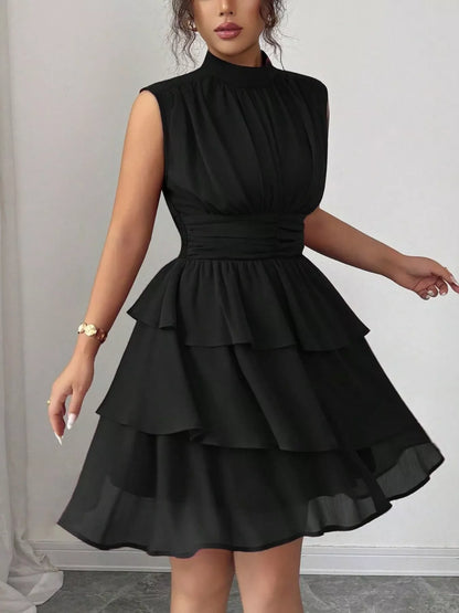 Ruffle Romance Dress | Ruffle Sleeveless Mock Neck Dress