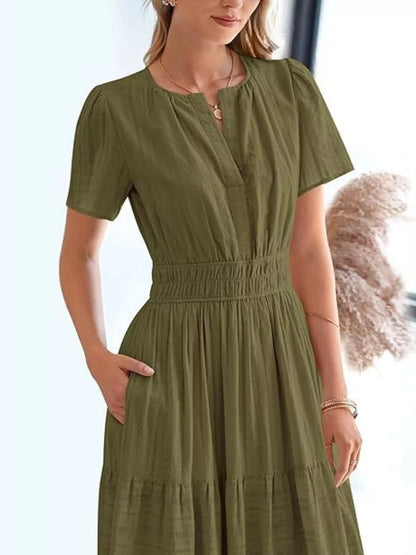Hazel Blues® | Short Sleeve Tiered Midi Dress