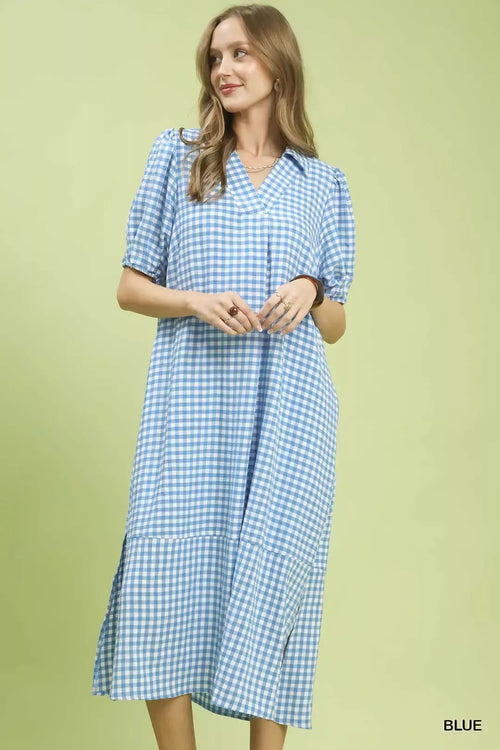 Hazel Blues® |  Umgee Gingham Midi Dress with Side Pockets