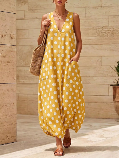 Hazel Blues® |  Polka Dot V-Neck Sleeveless Maxi Dress