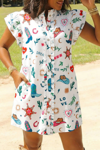 Hazel Blues® |  Howdy Honey Mini Dress | Western Button Front Mini Dress