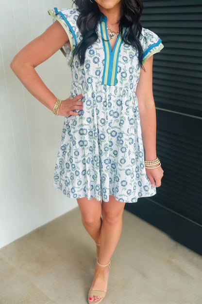 Hazel Blues® |  Printed Notched Cap Sleeve Dress