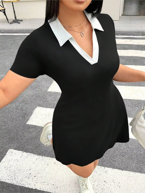 Hazel Blues® | Contrast Collar Bodycon Mini Dress
