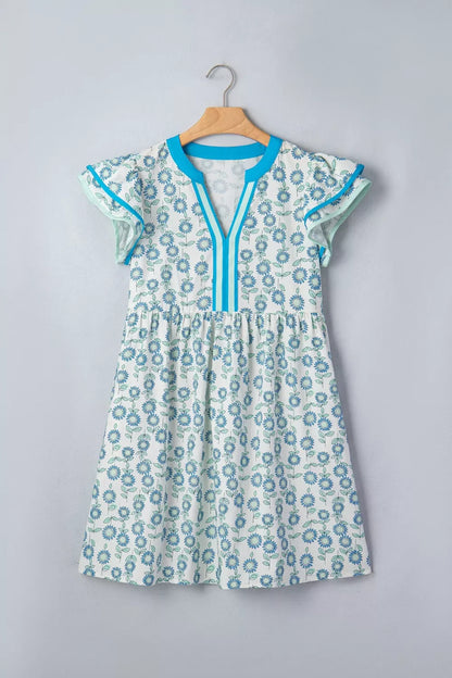 Hazel Blues® |  Printed Notched Cap Sleeve Dress