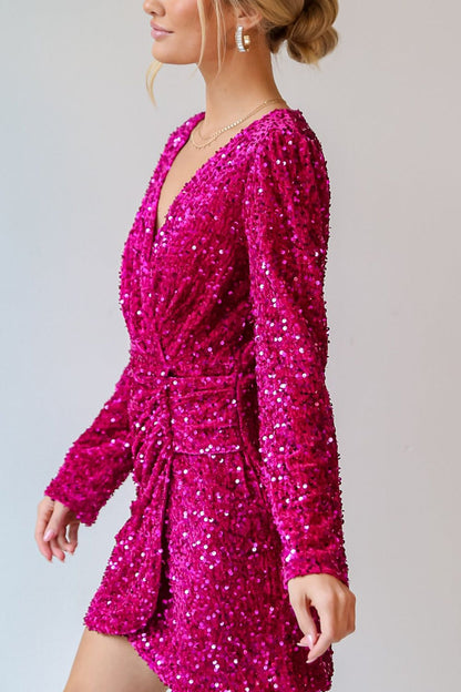 Hazel Blues® |  Sequin Surplice Long Sleeve Mini Dress