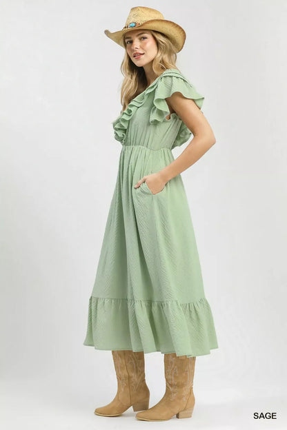 Hazel Blues® |  Umgee Textured Ruffle Midi Dress