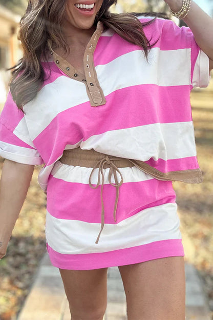 Hazel Blues® |  Stripe Right Dress | Striped Drawstring Dress