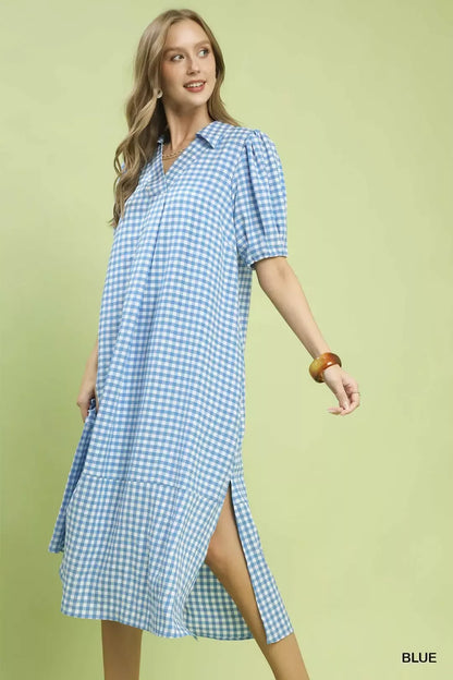 Hazel Blues® |  Umgee Gingham Midi Dress with Side Pockets