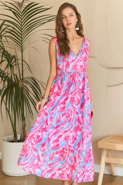 Hazel Blues® |  ADORA Abstract Floral V-Neck Maxi Dress