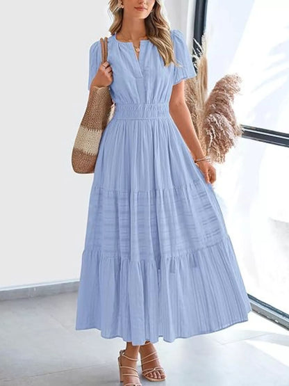 Hazel Blues® | Short Sleeve Tiered Midi Dress