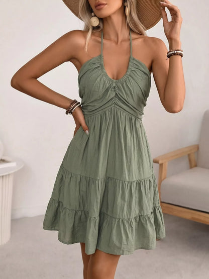 Hazel Blues® |  Casual Halter Neck Tiered Mini Dress