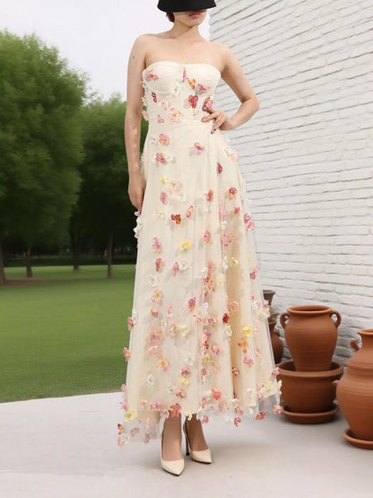 Hazel Blues® |  Floral Applique Strapless Tulle Maxi Dress