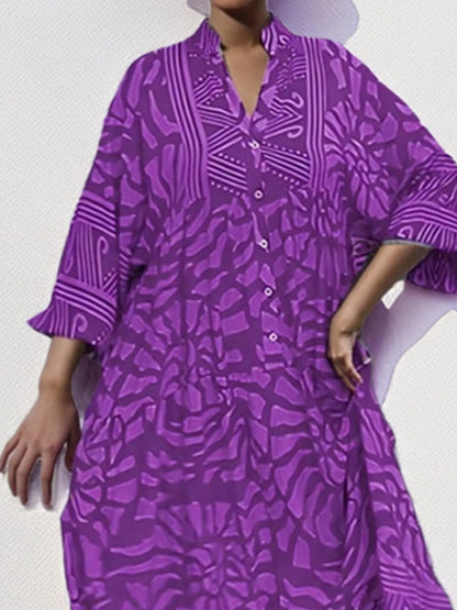 Hazel Blues® |  Printed Button Front Midi Dress