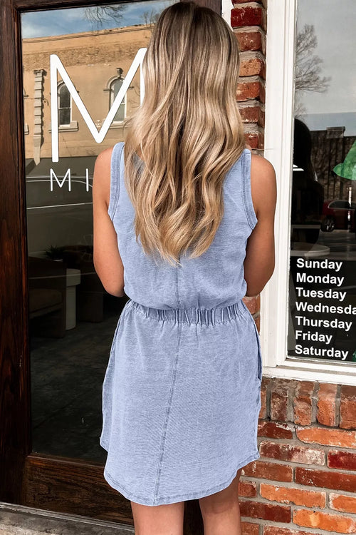 Hazel Blues® |  Casual Washed Scoop Neck Denim Mini Dress