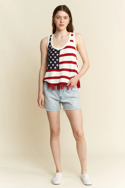 Hazel Blues® |  Jade By Jane American Flag Fringe Tank Top