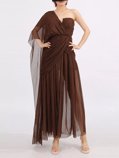 Hazel Blues® |  One-Shoulder Flowy Mesh Dress