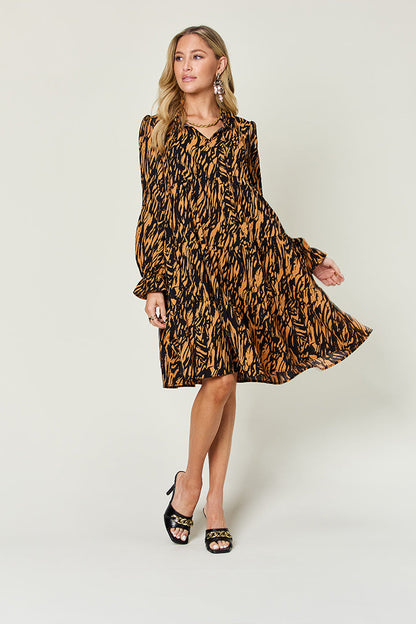 Hazel Blues® |  Double Take Printed Ruffle Hem Long Sleeve Dress