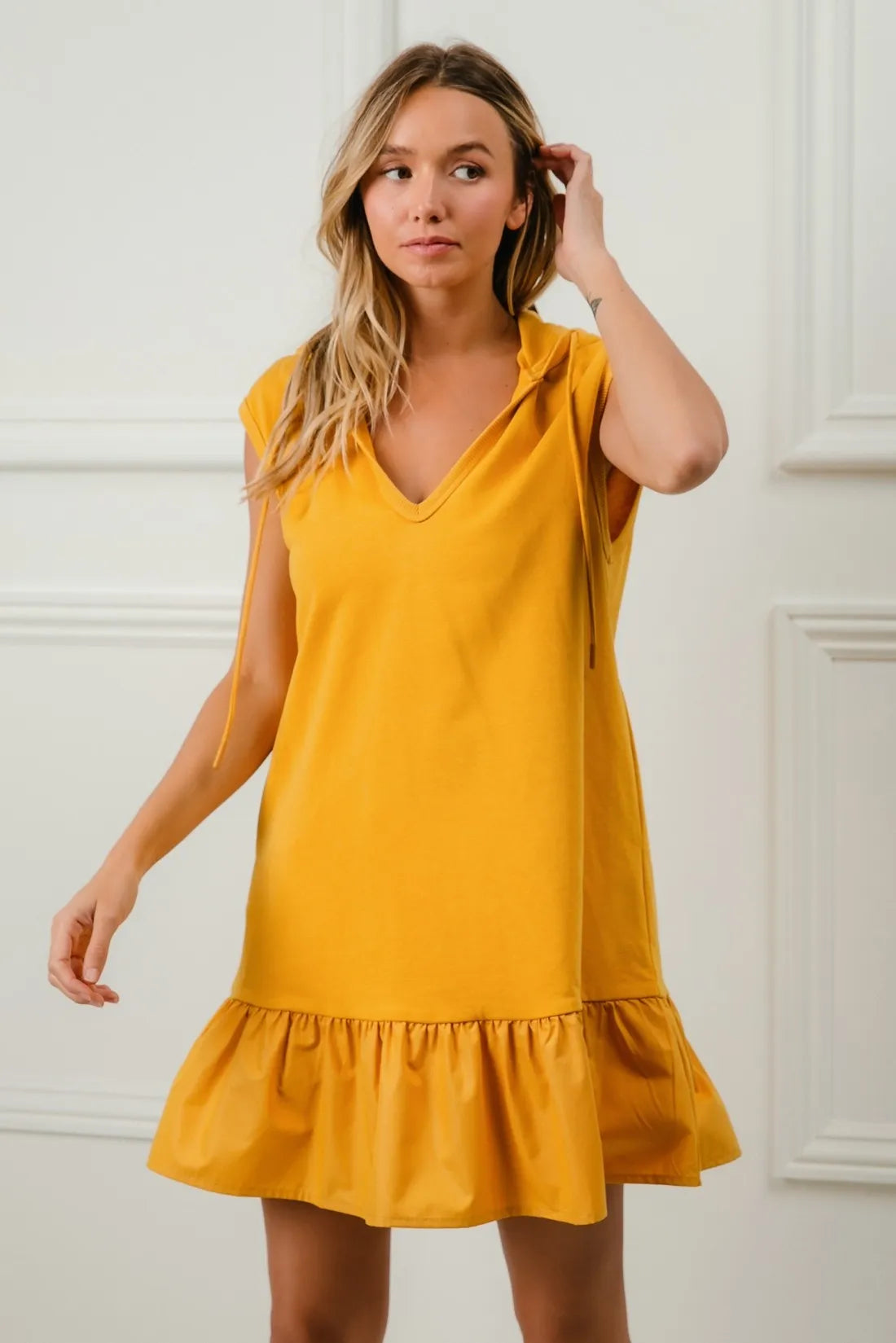 Hazel Blues® |  BiBi Ruffled French Terry Hooded Dress