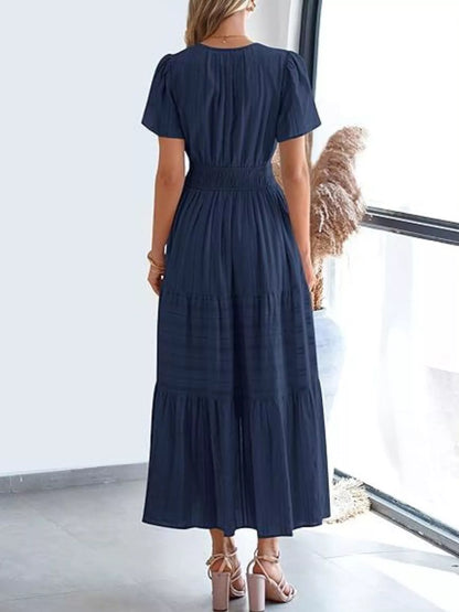 Hazel Blues® | Short Sleeve Tiered Midi Dress