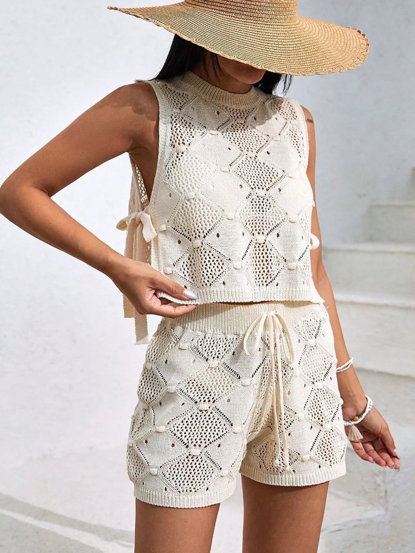 Hazel Blues® |  Diamond Pattern Sleeveless Top and Shorts Knit Set