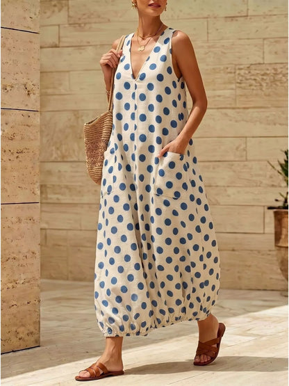 Hazel Blues® |  Polka Dot V-Neck Sleeveless Maxi Dress