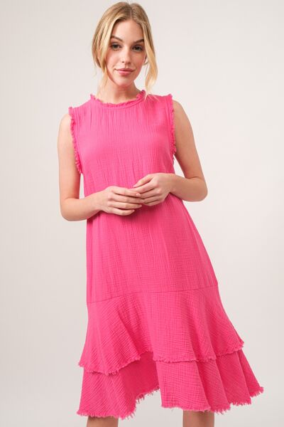 Hazel Blues® |  And The Why Washed Fringe Detail Tiered Dress
