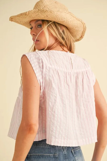 Hazel Blues® |  Aemi+Co Ruched Striped Round Neck Sleeveless Top