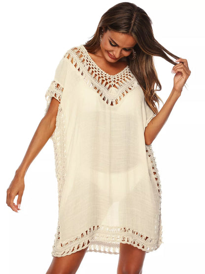 Hazel Blues® |  Crochet Trim V-Neck Cover-Up Dress