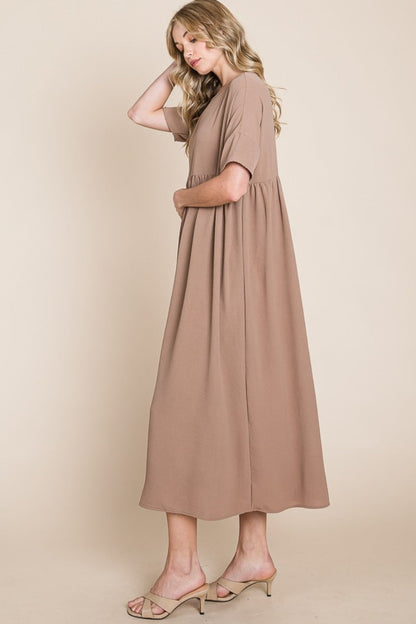 Hazel Blues® |  BOMBOM Round Neck Ruched Midi Dress