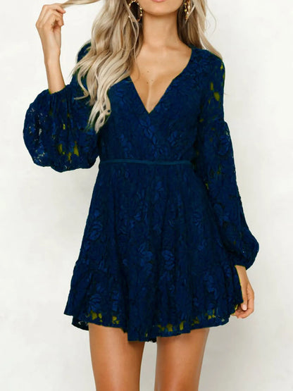 Hazel Blues® |  Lace V-Neck Long Sleeve Mini Dress