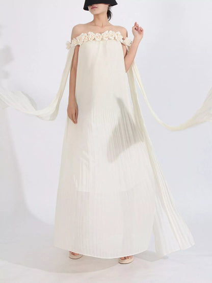 Hazel Blues® |  Off-Shoulder Floral Pleated Maxi Dress