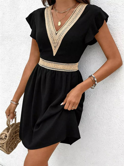 Hazel Blues® |  V-Neck Ruffle Sleeve Mini Dress