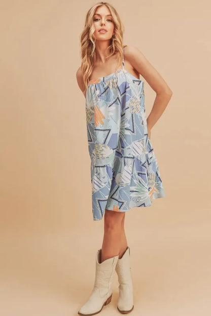 Hazel Blues® |  Aemi + Co Printed Ruffled Hem Square Neck Mini Cami Dress