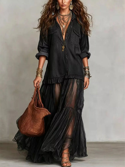 Ruffle Romance Dress | Ruffle Long Sleeve Sheer Dress
