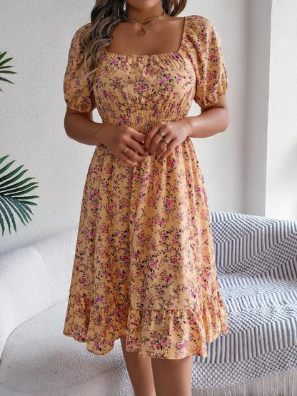 Hazel Blues® |  Ruffled Hem Floral Puff Sleeve Dress