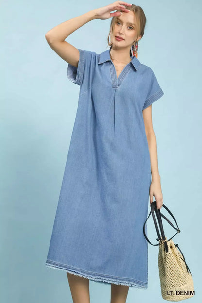 Hazel Blues® |  Umgee Stone Washed Collared Denim Midi Dress