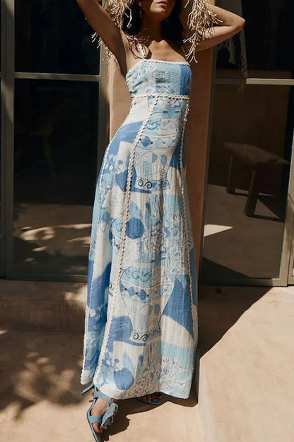 Hazel Blues® |  Cutout Back Printed Square Neck Maxi Dress