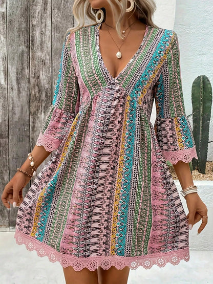 Hazel Blues® |  Printed V-Neck A-Line Dress
