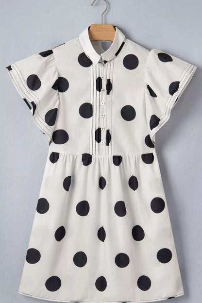 Hazel Blues® |  Polka Dot Print Half Button Ruffled Short Sleeve Loose Mini Dress