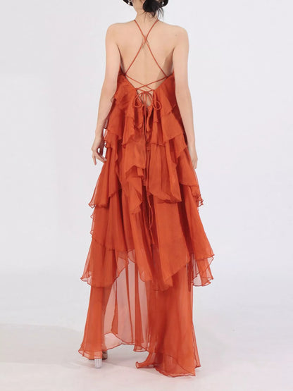 Hazel Blues® |  Ruffled Chiffon Halter Neck Maxi Dress