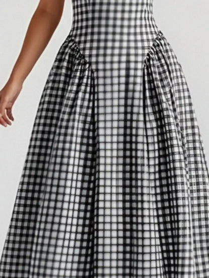 Hazel Blues® | Plaid Square Neckline Midi Dress