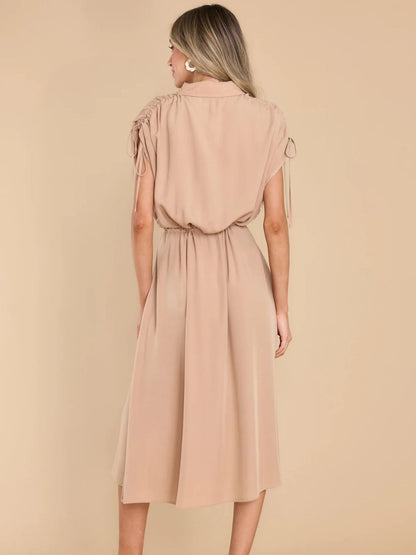 Hazel Blues® |  Drawstring Collared Neck Short Sleeve Midi Dress